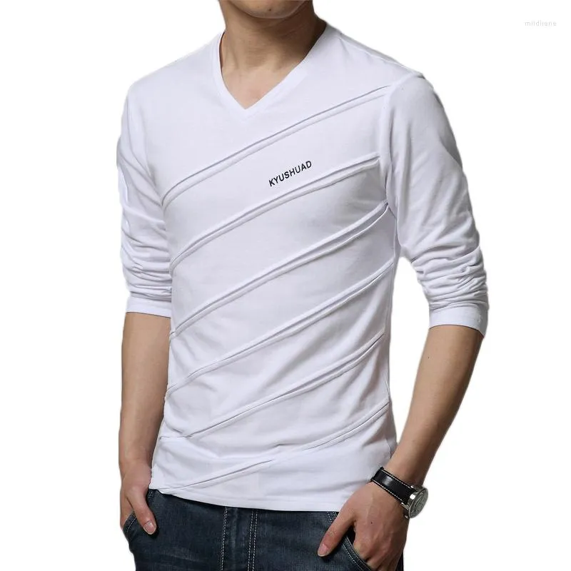 T-shirts pour hommes chemise hommes décontracté col en V à manches longues T-shirt mode tendance T-shirt hauts hommes Slim Fit T-shirt marque vêtements