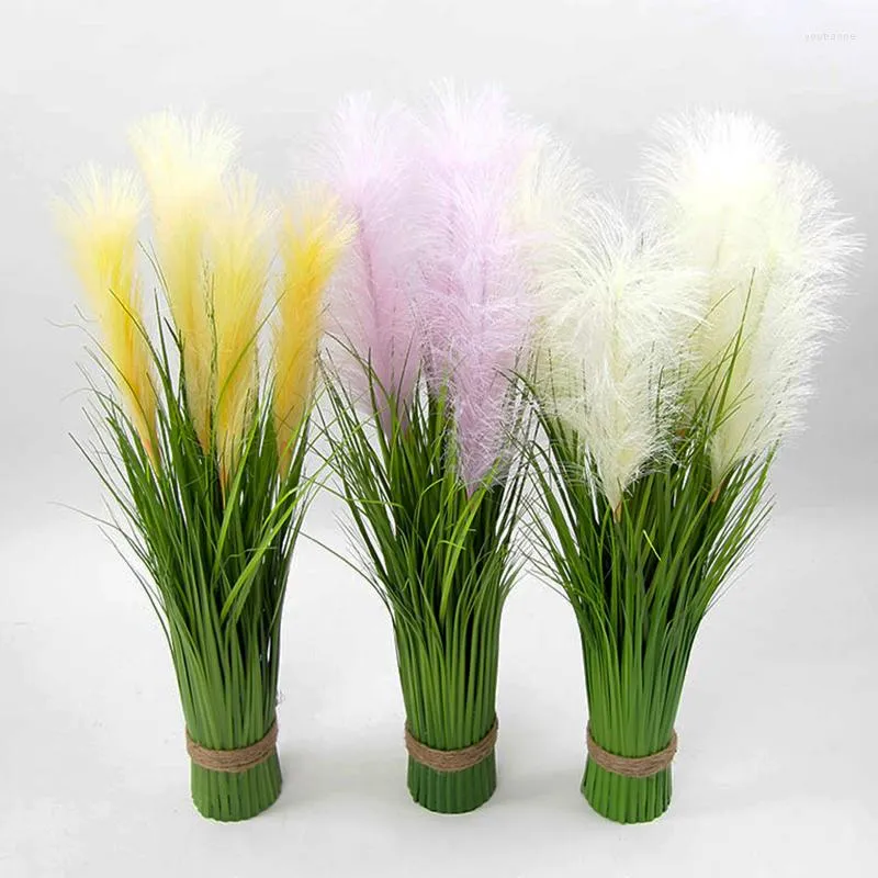 Fiori decorativi 60 cm 5 teste Grande canna artificiale Piante finte tropicali Erba di cipolla finta Falsa coda di volpe di seta Giunco per Natale di nozze