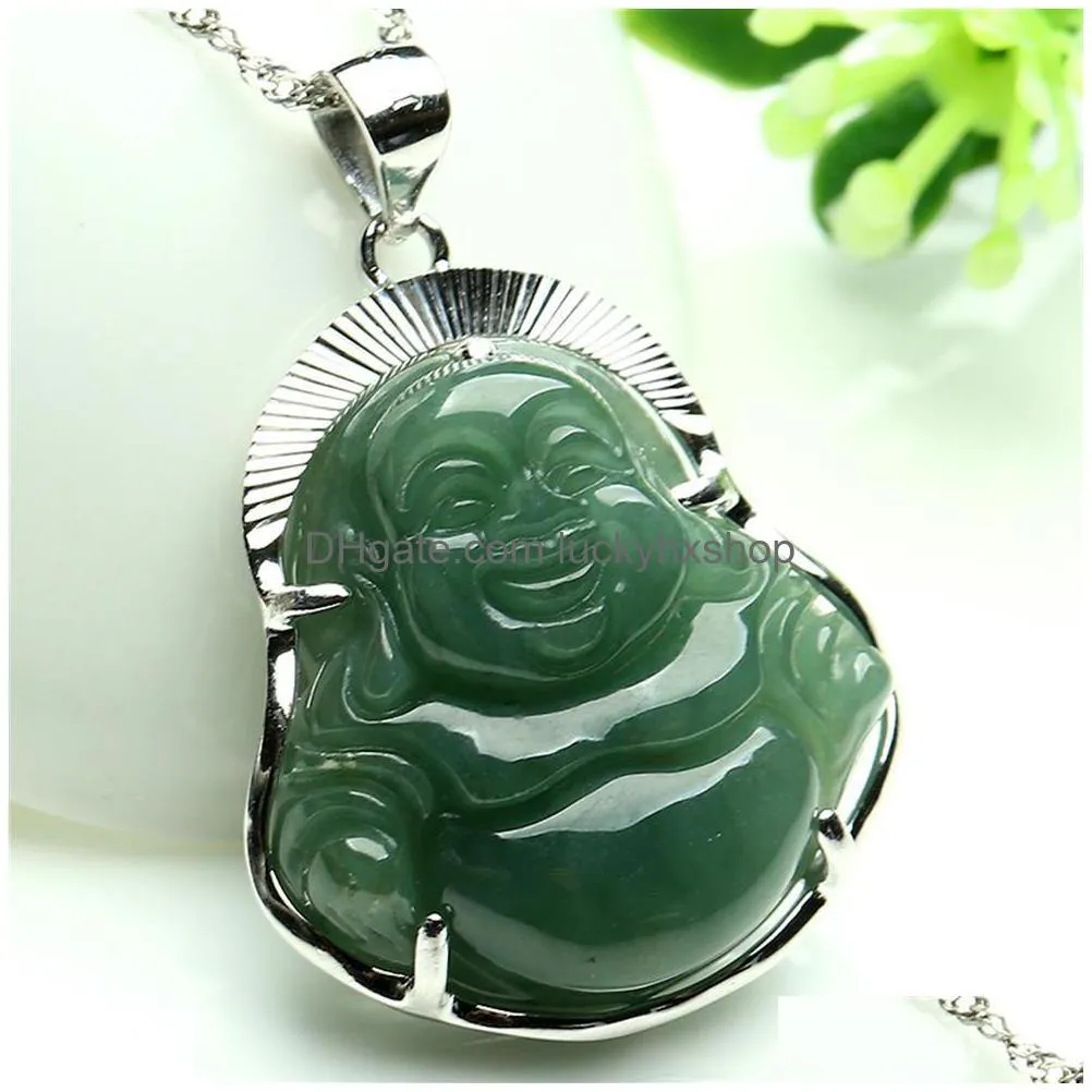 925 pure silverencrusted jade buddha pendant natural a goods myanmar oil emerald male necklaces women233w4270949