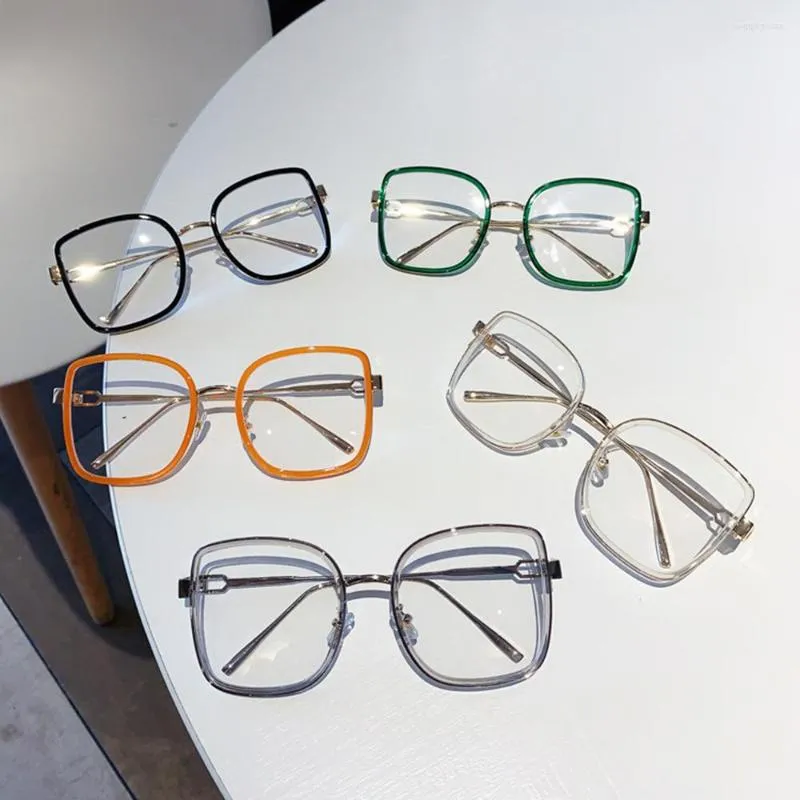 Sunglasses Frames Oversized Alloy Square Clear Glasses For Women Vintage Green Orange Big Eyeglasses Female Transparent Elegant Shades