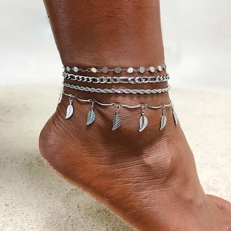 Anklets 1/2/3/4 Pcs Never Fade Anklet For Women Stainless Steel Star Cross Heart Charm Ankle Chain Snake Cuban Leg Jewelry