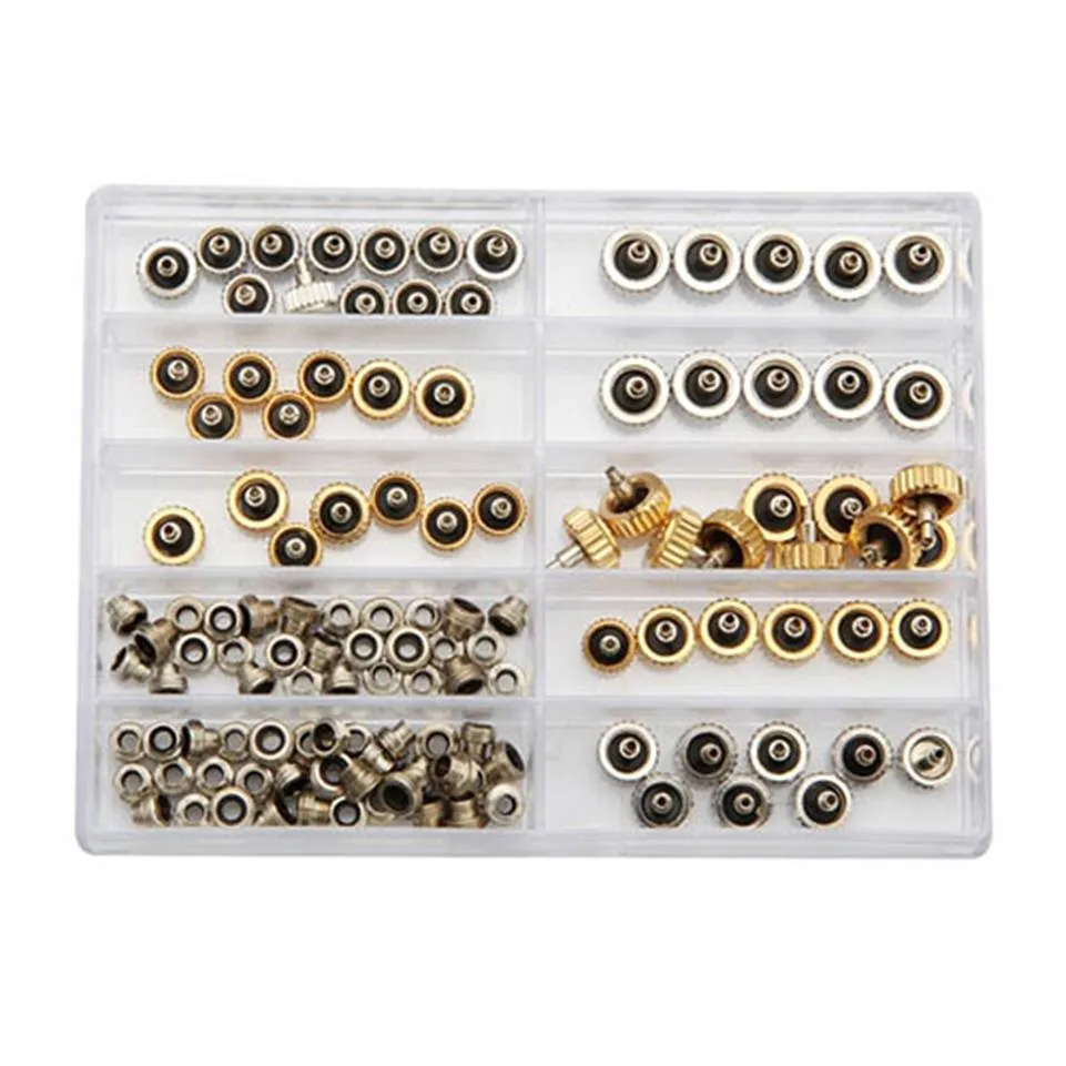 Promotion Nouveau 60pcs Montre Couronne pour Cuivre 5 3mm 6 0mm 7 0mm Argent Or Réparation Accessoires Assortiment Parts265w