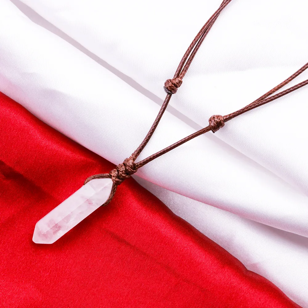 천연 육각형 기둥 백색 크리스탈 손으로 짠 조절 가능한 목걸이 패션 보석 여성을위한 여성용 보석