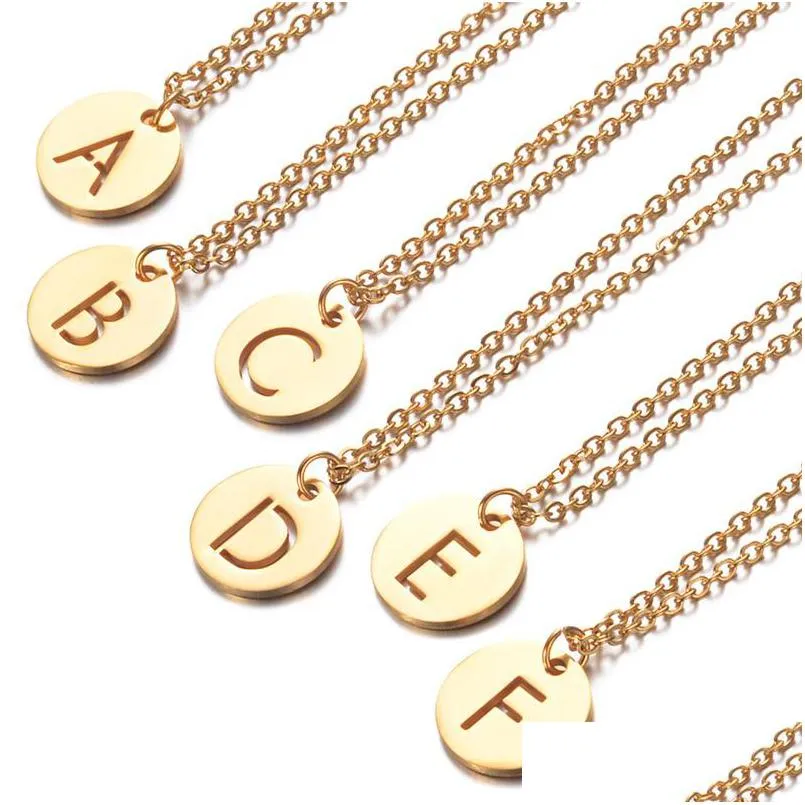 Pendant Necklaces Gold Plated Initial Letters Men Women 26 Az Alphabets Stainless Steel Pendants For Girls Fashion Link Chain Drop D Dhnks