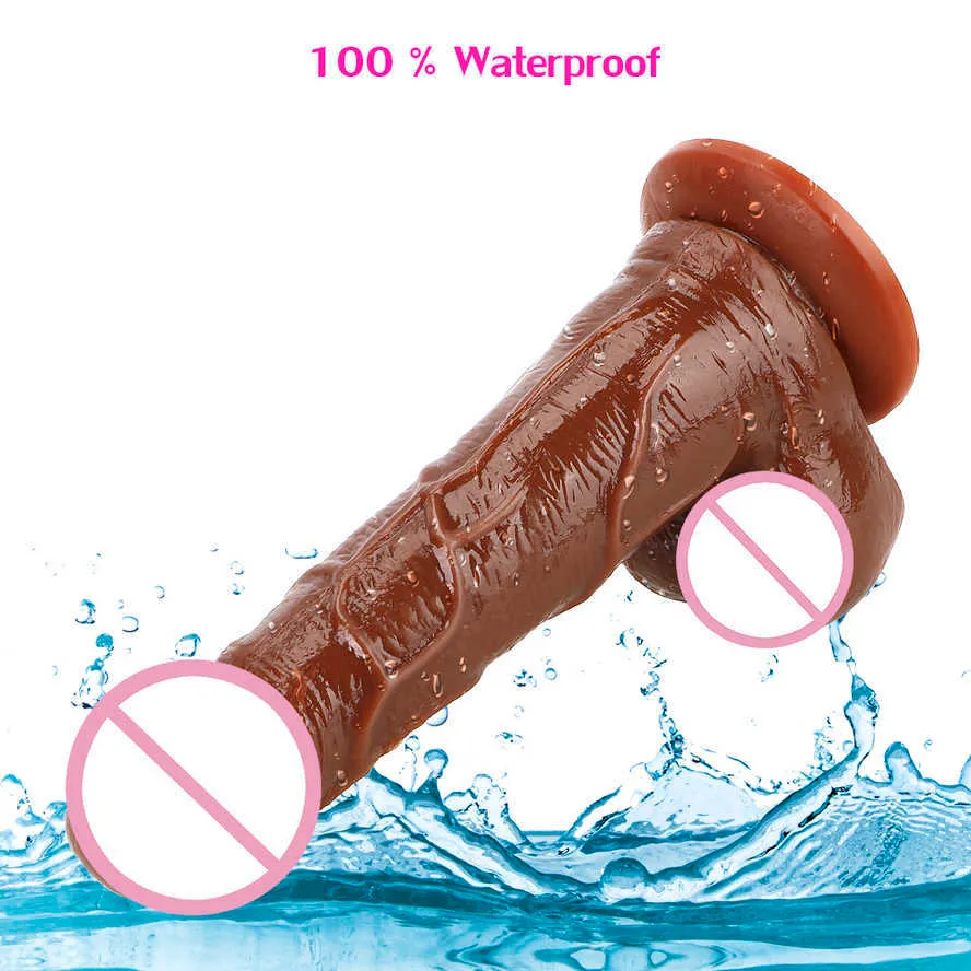 Sex Toy Dildo Realistic Dildo Strapon Flexibel penis med sugkopp G Spot Vagina Stimulator Butt Anal Plug Kvinnlig onani M/L