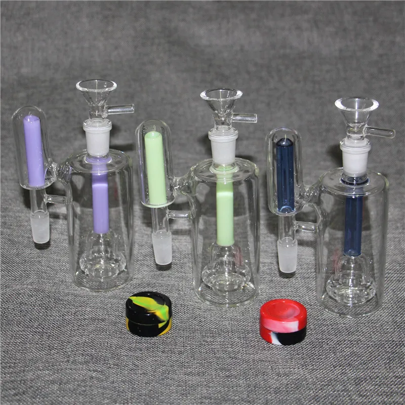 Cachimba de vidrio para cachimba para tuberías de agua Bong de vidrio, junta de 14,5 mm o 18,8 mm con recipiente para fumar, recipiente de silicona con banger de cuarzo