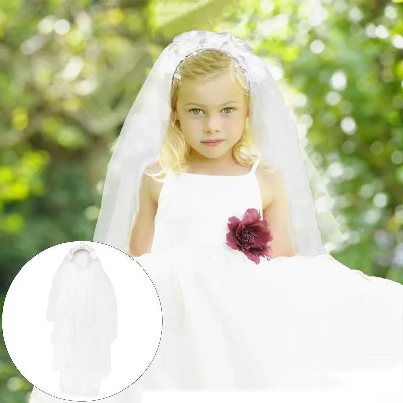 Bandanas Veil Girls Flower Wedding Communion Headpiece White Floral pannband F￶rsta heliga sl￶jor Kids spets kransflickanbridalribbon brud