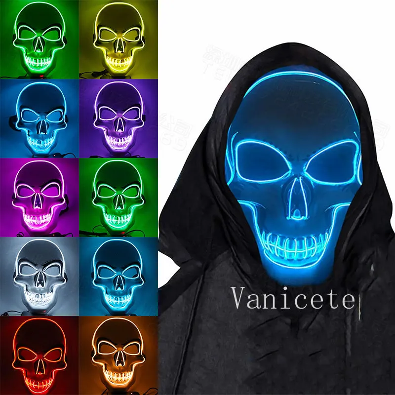 Halloween Luminous Party Masks El Cool Light Skull Mask 10 Color Ghost Festival Party Decorative-Mask T9I002199
