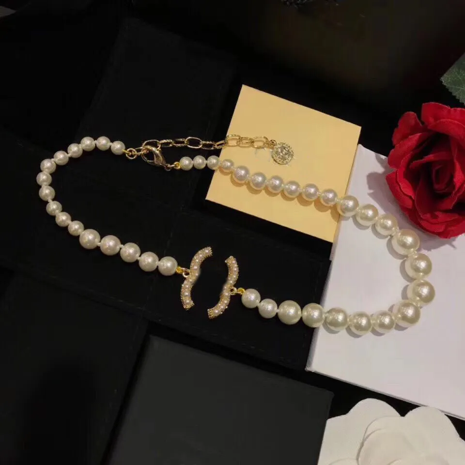 Fashion Classic 100th Anniversary Designer Pearl Necklace Women Party Wedding Lovers Mother's Day Gift Jewelry for Bride with Flannel Bag