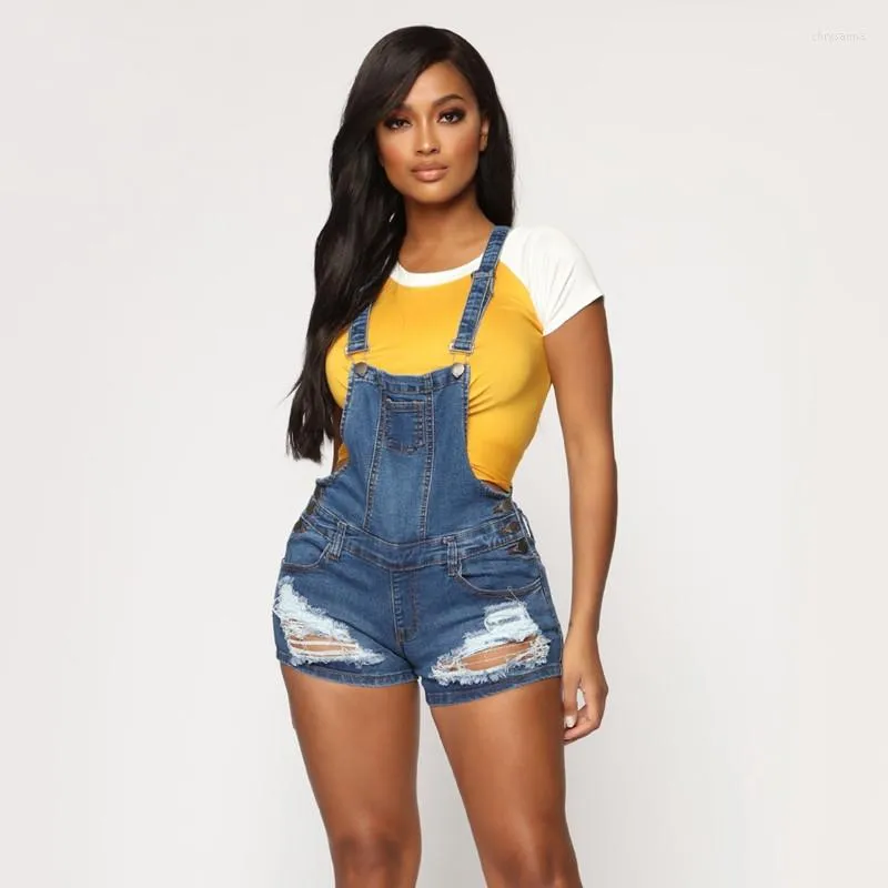 Monos de mujer Sexy Hole Denim Jumpsuit Short Women Salopette Rompers Pocket Bodycon Summer Jeans Overoles Casual Fashion Party Club