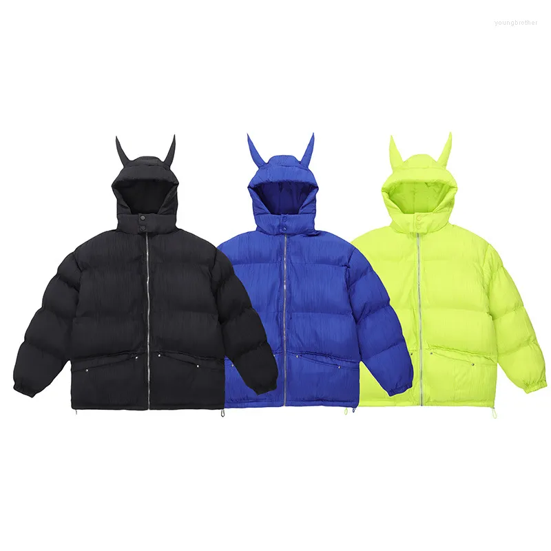 Herrarna Down Men's Hip Hop Winter Street Style Little Devil Hooded Warm Jacket Classic Unisex Fashion Harajuku Outwear