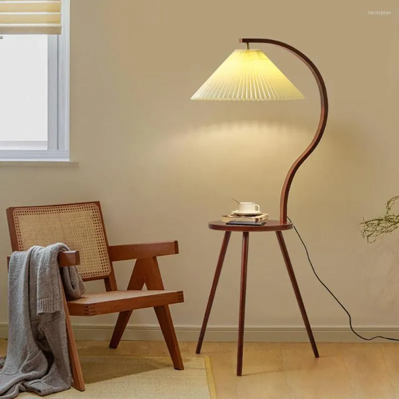 Lampadaires Lampe Coréenne En Bois Massif Plissé LED Lumières Salon Étude Décor À La Maison Lumière Debout Chambre Chevet Éclairage Intérieur