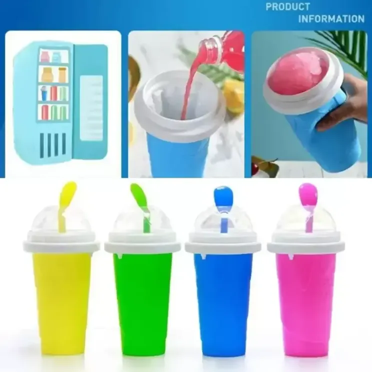 Sublimation Ice Buckets 350ml Quick-frozen Smoothies Cups Eco-friendly Double Layer Silicone Slushy Ice Cream Maker Squeeze Slush Cooling Cup For Home ss1213