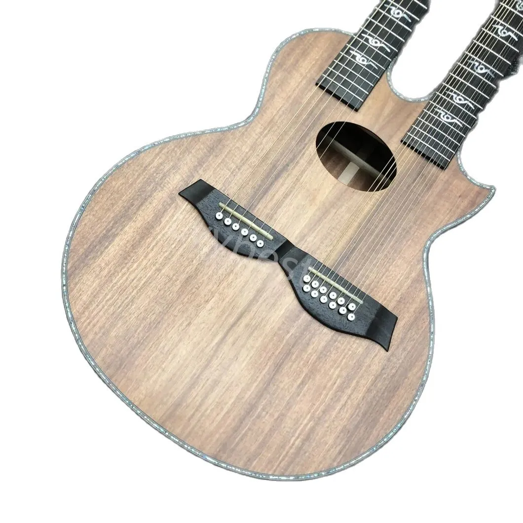 لفيبست غيتار كهربائي مخصص الصلبة Koa Wood Top PS14DK Style Ritchie Sambora Model 6/12 Strings Double Neck Guitar Dreadnought OOO