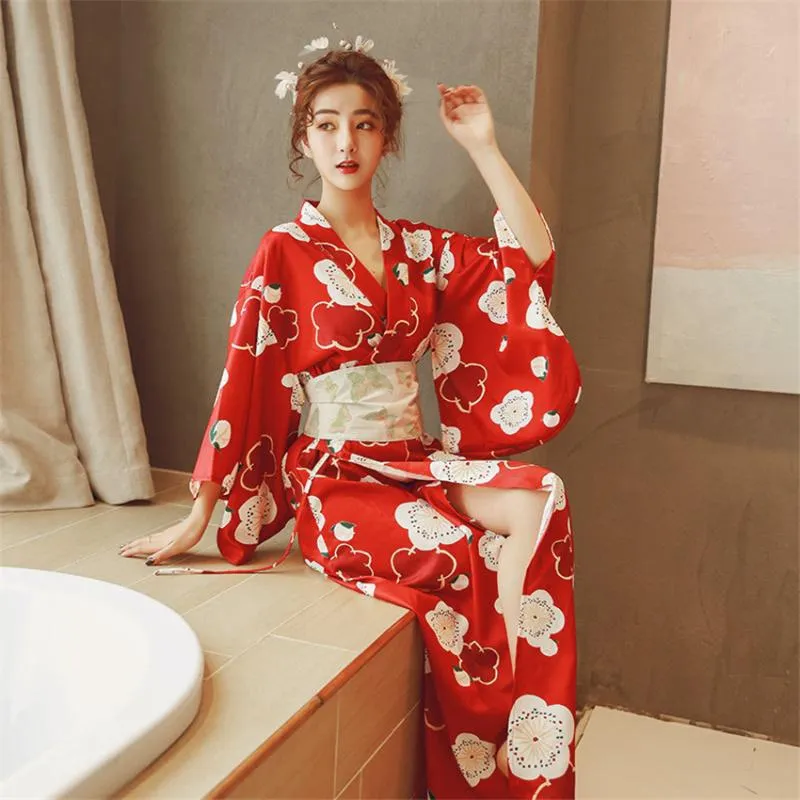 Etniska kl￤der japanska traditionella kimono yukata f￶r kvinna sexig blommig tryckt kv￤llsfest kl￤nning obi pografi elegant sakura cosplay