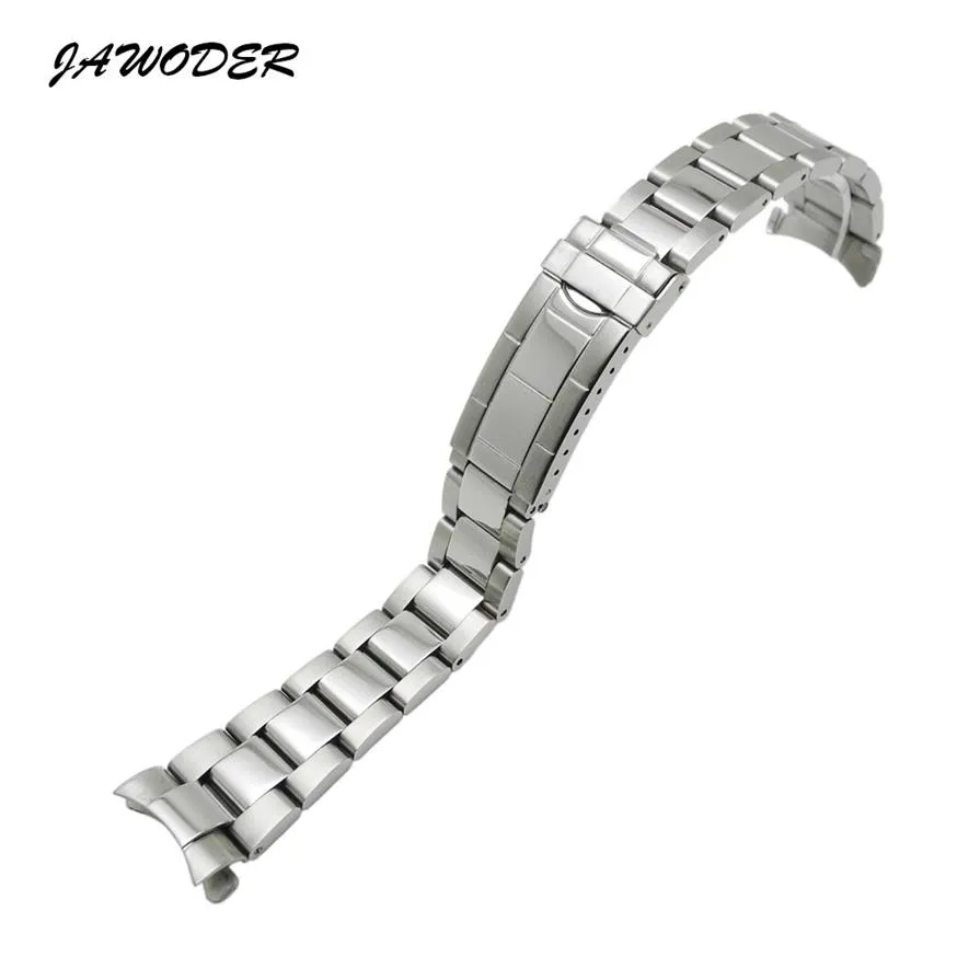 Jawoder Watchband 20mm Men Women Silver Pure Solid Stail Steel Presilishing Watch Watch Band Band Strack Buckelment Buclets 287s