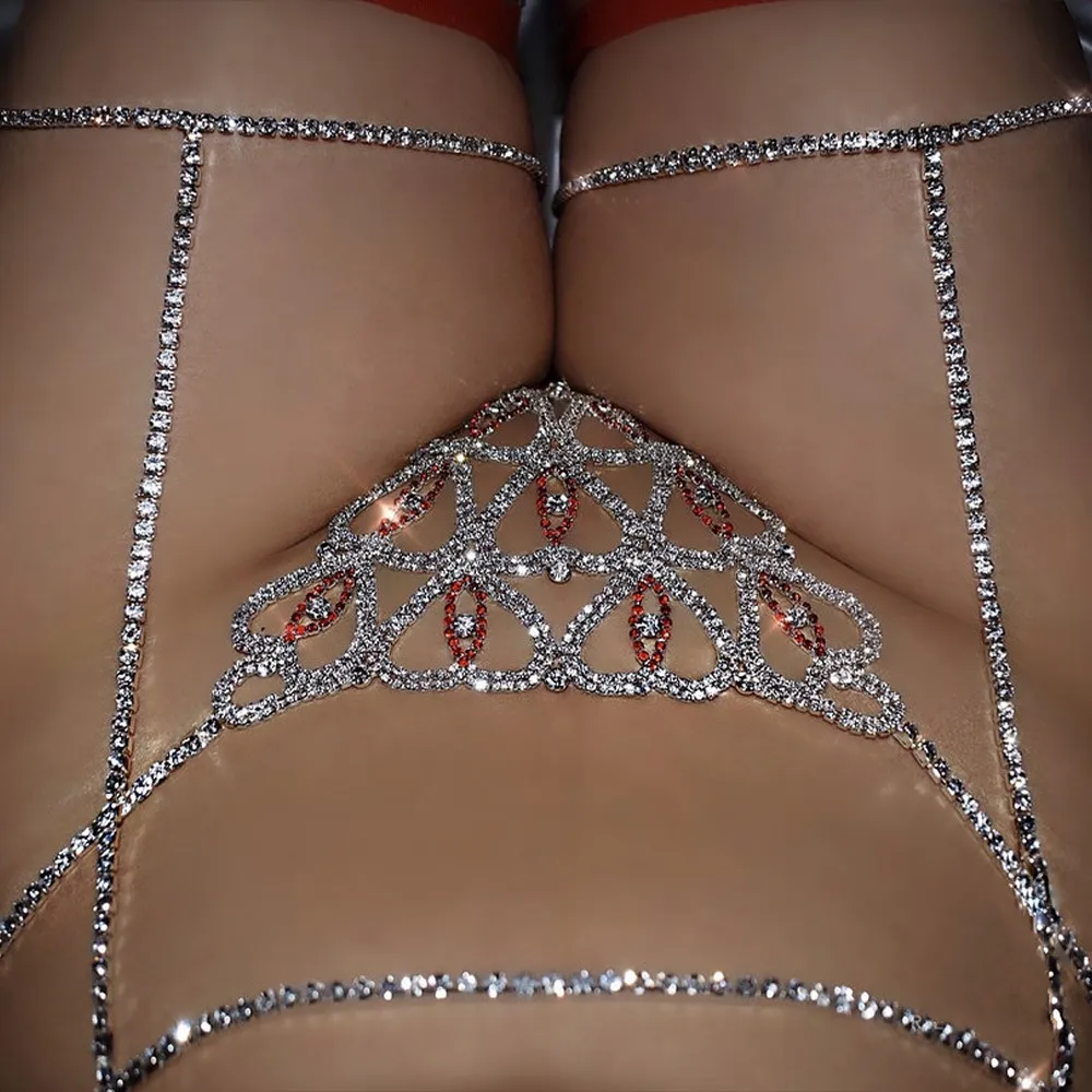 الاحتفالات متعددة الاستخدامات عين الشيطان الأحمر الماس G-string سراويل مثير سلسلة الساق مجموعة سلسلة جسم المرأة متكاملة