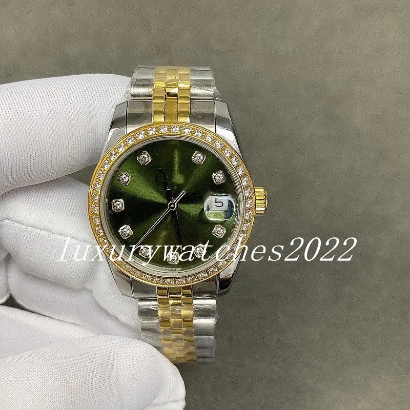 Womens Luxury Watch 31mm Datejust Diamond Bezel Green Dial Automatic Mechanical Movement Two Tone 18k Gold Stainless Steel Strap Lady Fashion Casual Watch