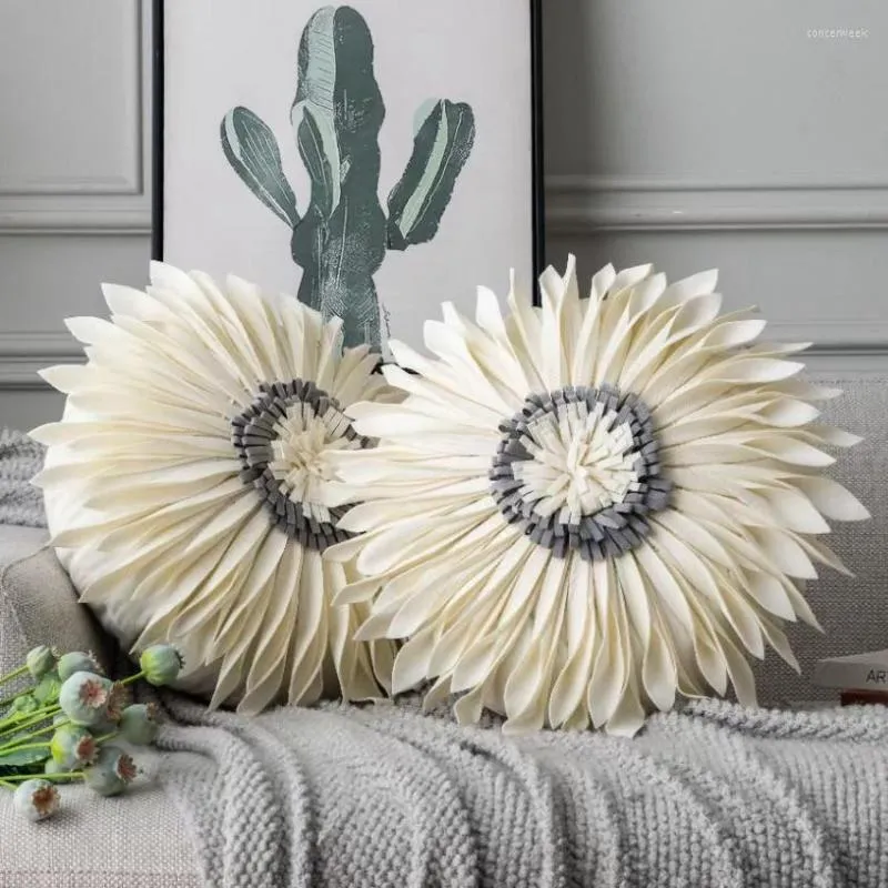 Pillow Fashion Round 3D Chrysanthemum Throw Holland Velvet Stitching 45 45cm Cute Home Decoration