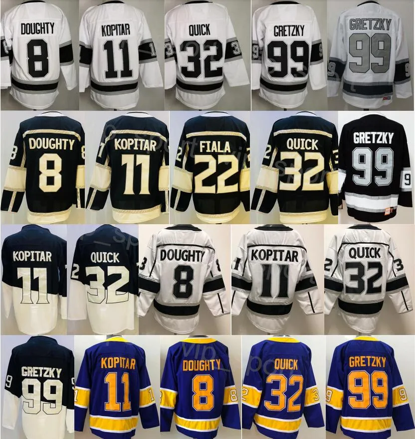 Mężczyźni puste hokej na lodzie 32 Jonathan Quick Jerseys Reverse Retro 22 Kevin Fiala 99 Wayne Gretzky 8 Drew Doughty 11 Anze Kopitar Team Black White Purple All Sched Sport