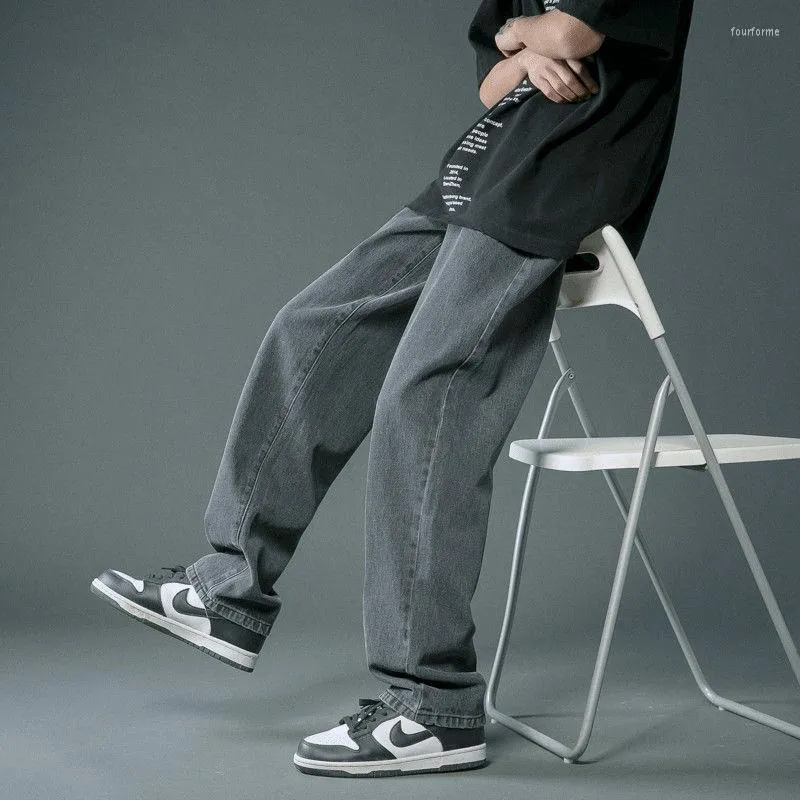 Mens Cotton Baggy Jeans Casual Wide Leg Trousers, Light Blue