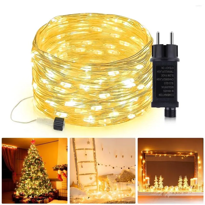 Strängar LED Copper Wire Fairy Light String AC110V-220V EU US Strömförsörjning 10m-100 m vattentät utomhuslampa för julträdgårdsdekor