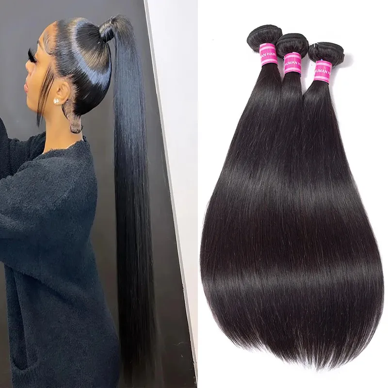 Raw Human Hair Bundles Straight Hair Extension, Natural  display picture 3