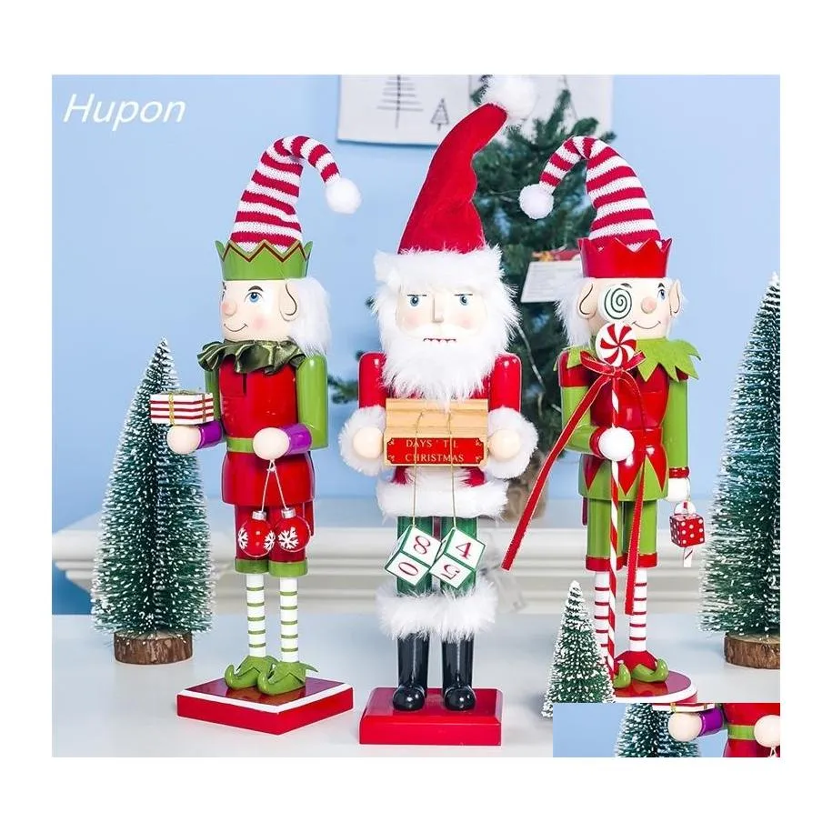 Décorations de Noël Joyeux Décor Enfants Poupées 40cm Soldat Casse-Noisette en bois / Père Noël / Bonhomme de neige / Ornements de poupée Figurines Cadeau Jouet D Dhtv2