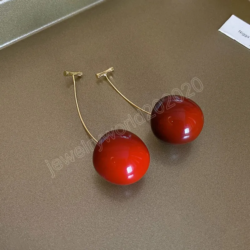 Fashion Women's Acrylic Earrings Geometric Cherry Long Dangle Earrings Girl Women Temperament Jewelry Gift