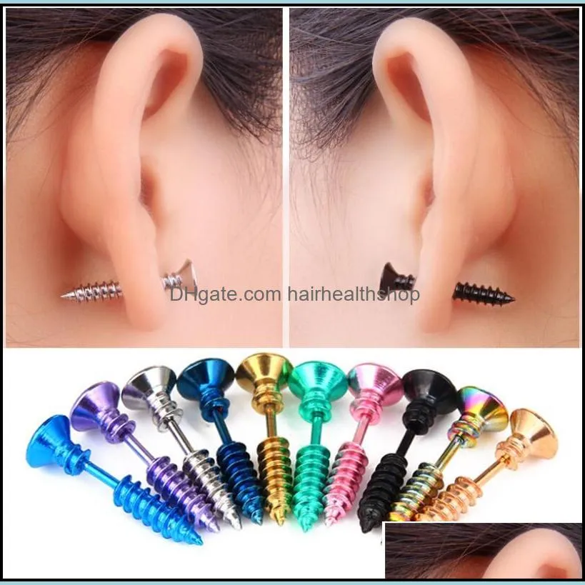 Body Arts Colorf Unisexe Vis Boucles D'oreilles En Acier Au Titane Goujons Piercing Bijoux Pour Hommes Et Femmes Drop Delivery Santé Beauté Tatouage Dhseh