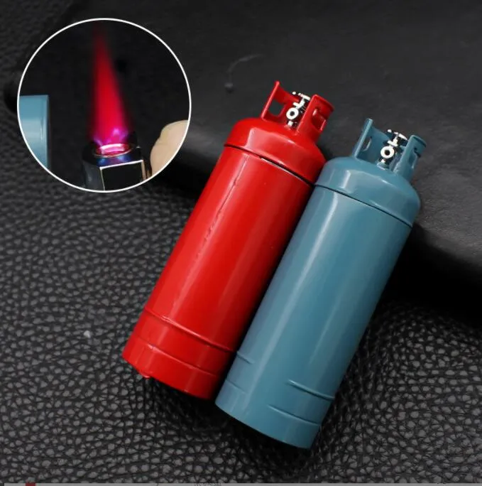 latest Gas Tank Shaped jet Lighter Inflatable No Gas Metal Cigar Butane Cigarette Lighters Smoking Tool Home Decoration