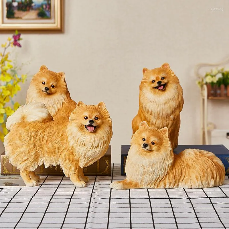 Dekorativa figurer Pomeranian Sculpture Simulation Dog Cute Puppy Staty Creative Animal Home Decor Harts Living Room Decorations