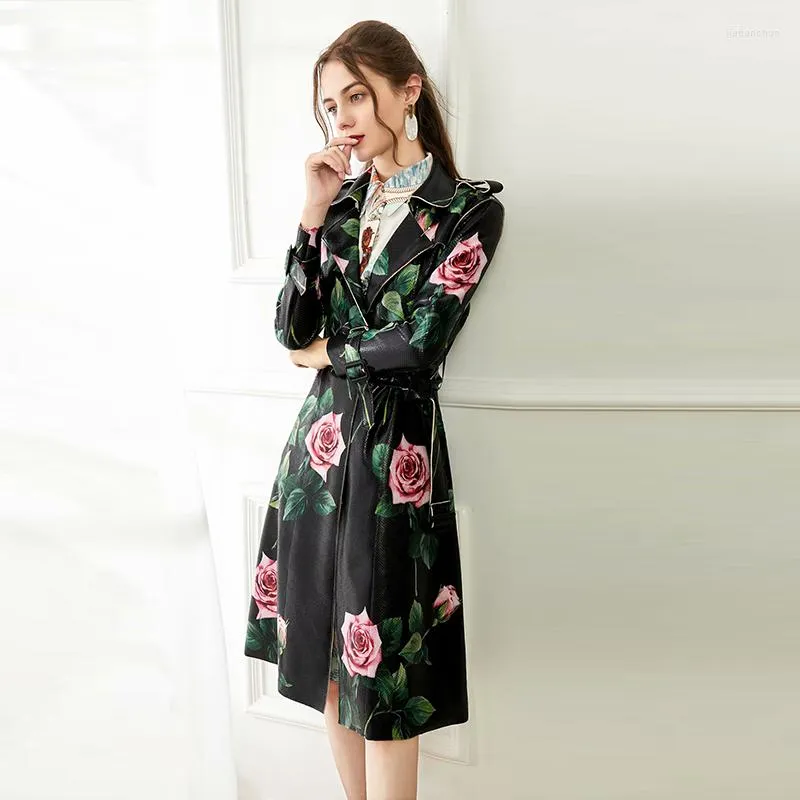 Женские траншеи Coats Snake Pattern Rose Print с длинным рукавом женский палаток 201230M03