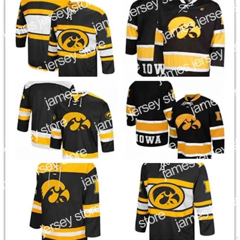 College Hockey Wears Nik1 XFLSP 2022 College Custom Iowa Hawkeyes Stitched Hockey Jersey 12 William Ciannella 5 Benjamin Grote 11 William Jeffers 24 Greg Johnson