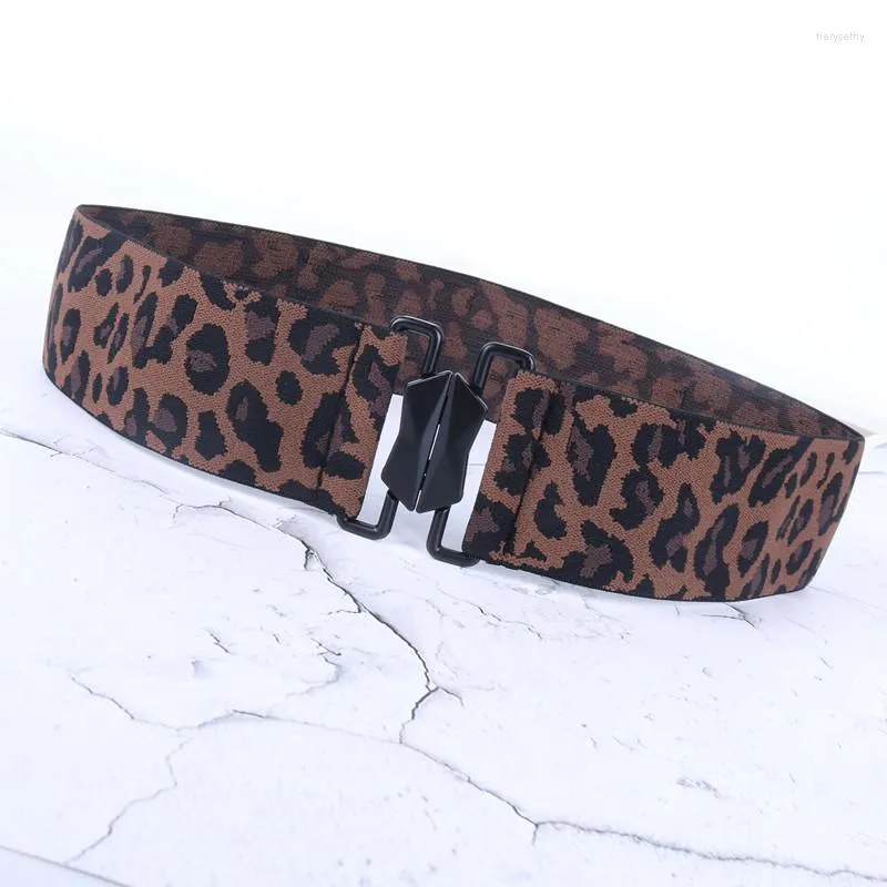 Belts Fashion Black Canvas Wide Belt For Women Elastic Stretch Waist Seal Luxury Leopard Print Designer Dress Straps Waistband