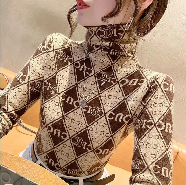 女性用セーター秋の冬の手紙スリムフィットハイカラーデザイナープルオーバーセーターニットコート