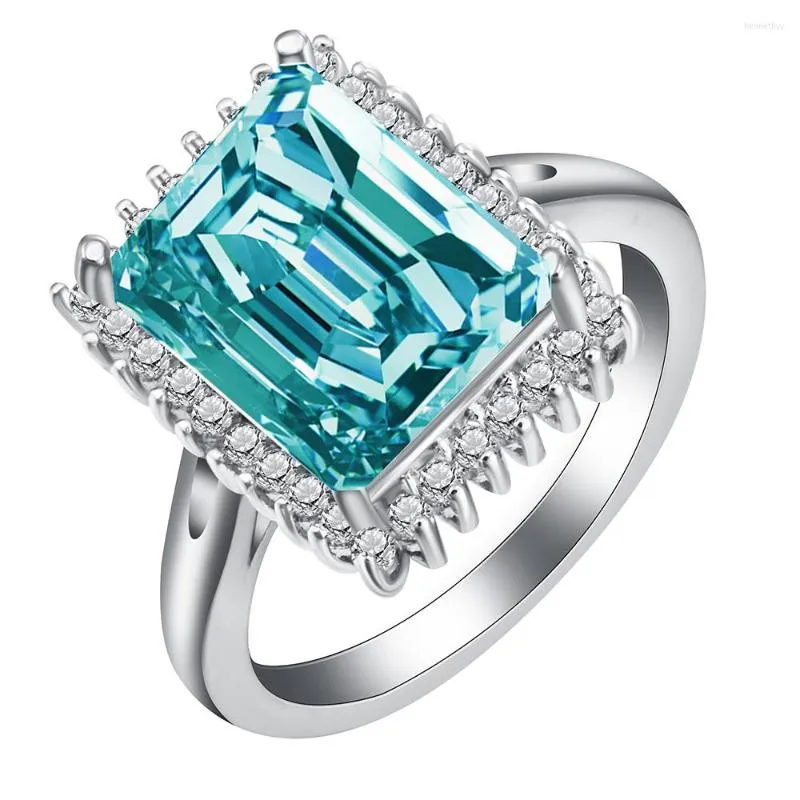 Обручальные кольца Большое небо синее кольцо для женщин для женских свадебных украшений аксессуары белый Cz Gem Silver Color