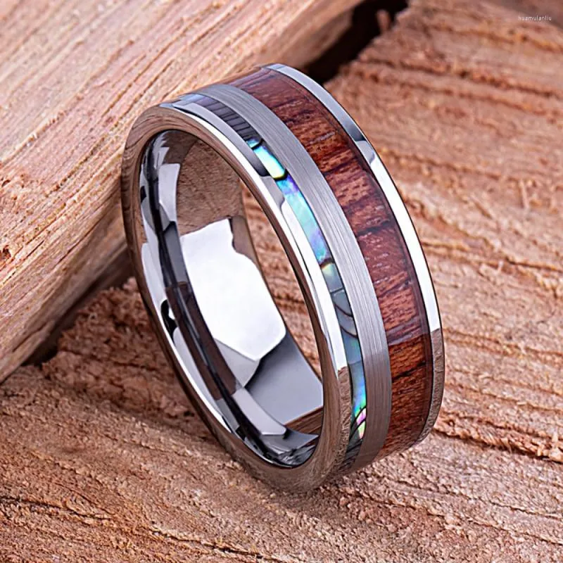 Trouwringen mode sieraden 8mm mannen titanium stalen ring inleg hout en abalone shell roestvrij voor heren vintage band