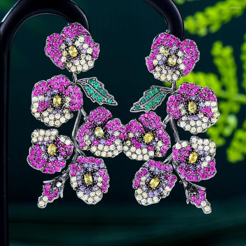 Dingle ￶rh￤ngen Godki Multicolor Flower Cluster For Women Wedding Party Cubic Zircon Dubai Bridal Jewelry Boucle D'Oreille