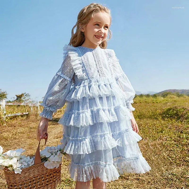 女の子のドレス子供の女の子の長いパフスリーブドレスベイビースプリングケーキミディトゥチュキッズパーティーベスティドスのためにプリーツ
