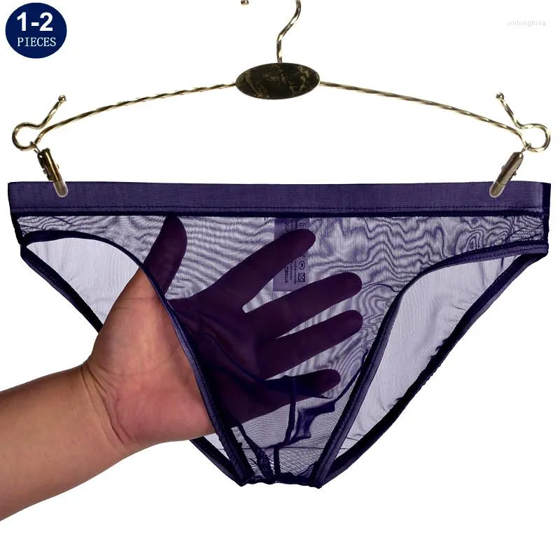 Underbyxor 1 2 PCS Transparenta underkläder Män lågmästare Ultratunn nätnät Sexiga trosor andningsbara U POUCH Male266X