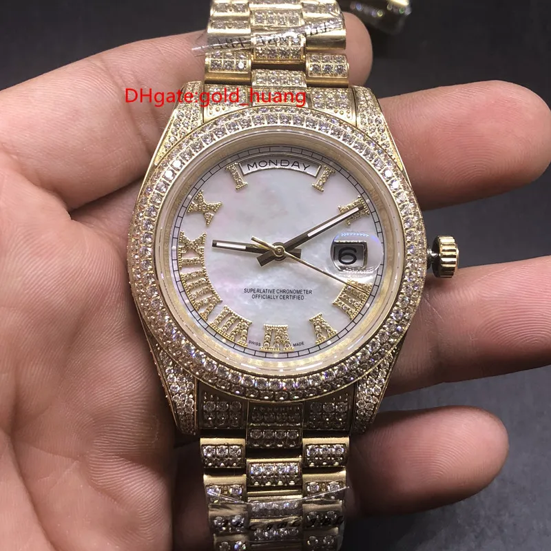 Diamant hip hop rap style populaire dans le monde entier montres automatiques montre pour hommes boutique de mode diamants montres coquille d'or cadran coquillage