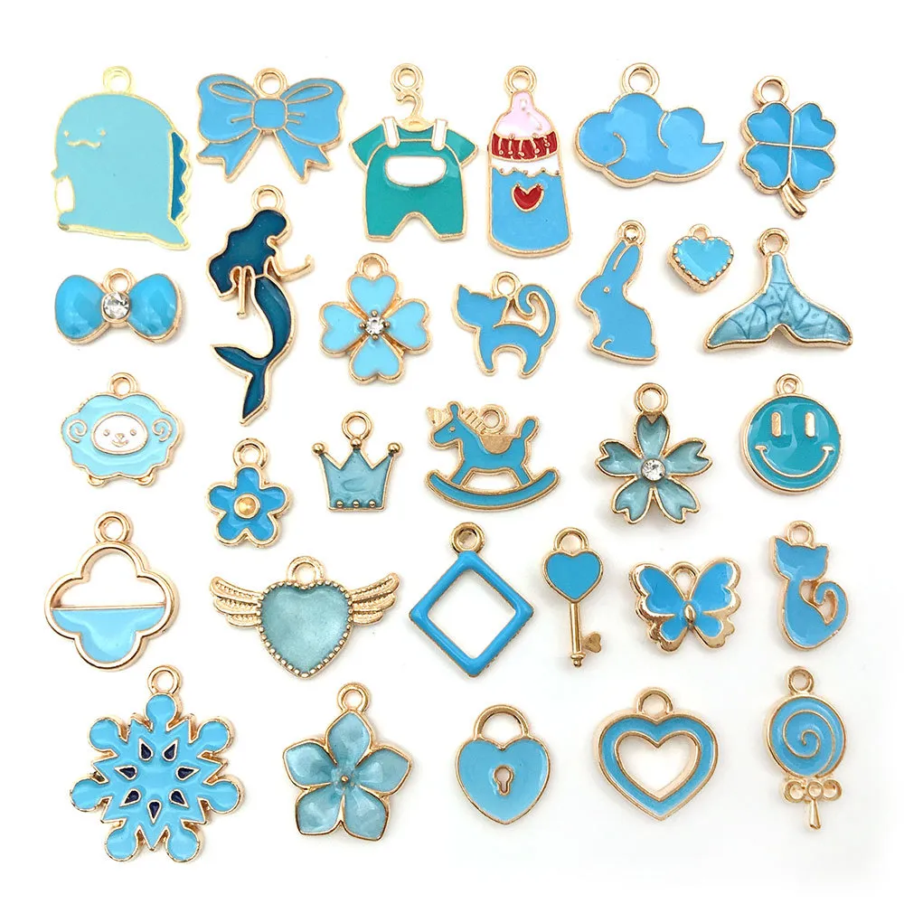 Gold Plated Enamel Charms Pendants Necklace Assorted Mix Color