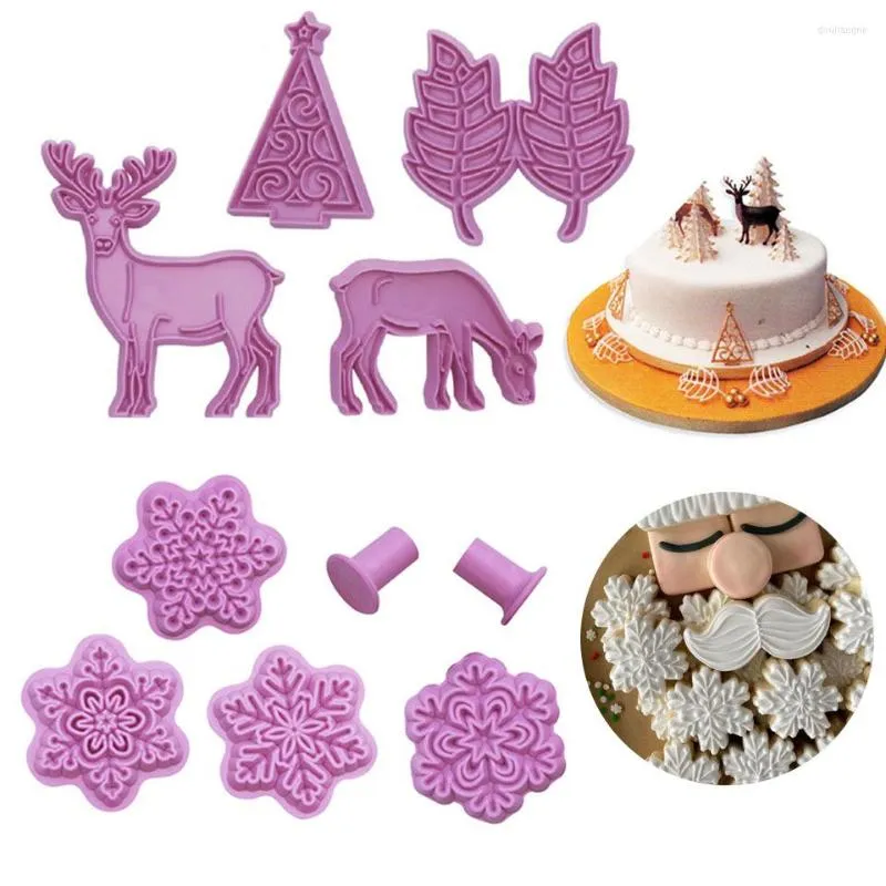 Bakvormen 1set kerstboom sneeuwvlok snijder voedsel grade plastic diy gereedschap mal voor kerstmas noel verjaardagsfeestje cupcake benodigdheden