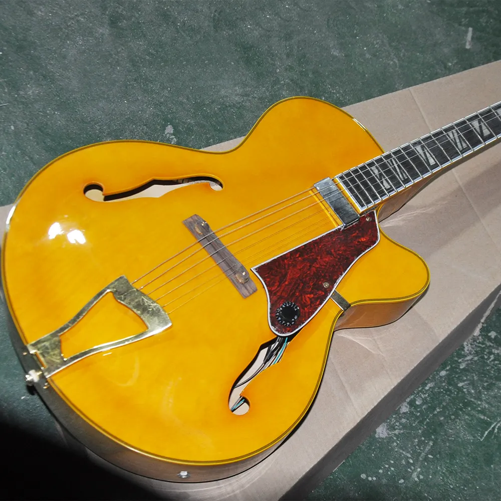 6 Strings Yellow Semi Hollow Electric Guitar With Red Pickguard