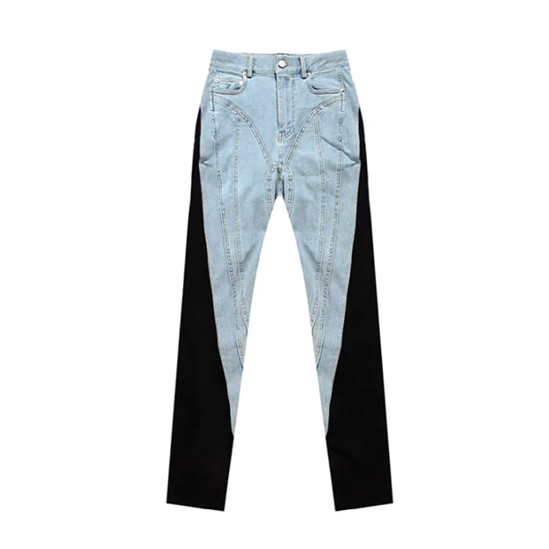 Женские джинсовые джинсы с высокой талией цветовые блок модные брюки брюки Smlxl