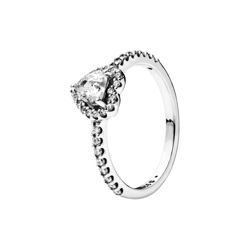 Womens verhoogde hart ring echt sterling zilver met originele doos voor Pandora Rose Gold Love Hearts CZ diamanten verlovingsringen vriendin cadeau sieraden