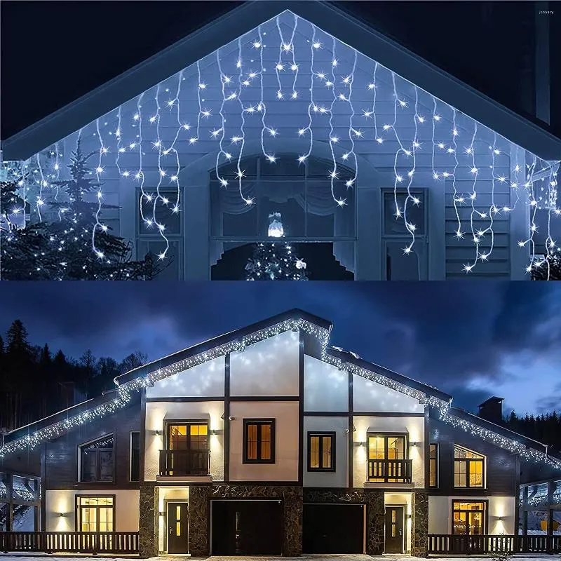 Strings Christmas Icicle Lights Outdoor 8Modes LED Gardin Fairy String Årsdekoration 2022 för Xmas/inomhus/fönsterdekor
