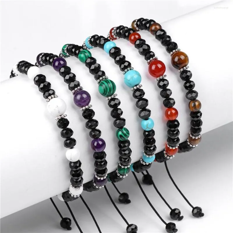 Strand Black Crystal Glass Armband Facetterade Rondelle p￤rlor fl￤tade armband f￶r m￤n Tiger Eye Stone Amethysts v￤vda smycken