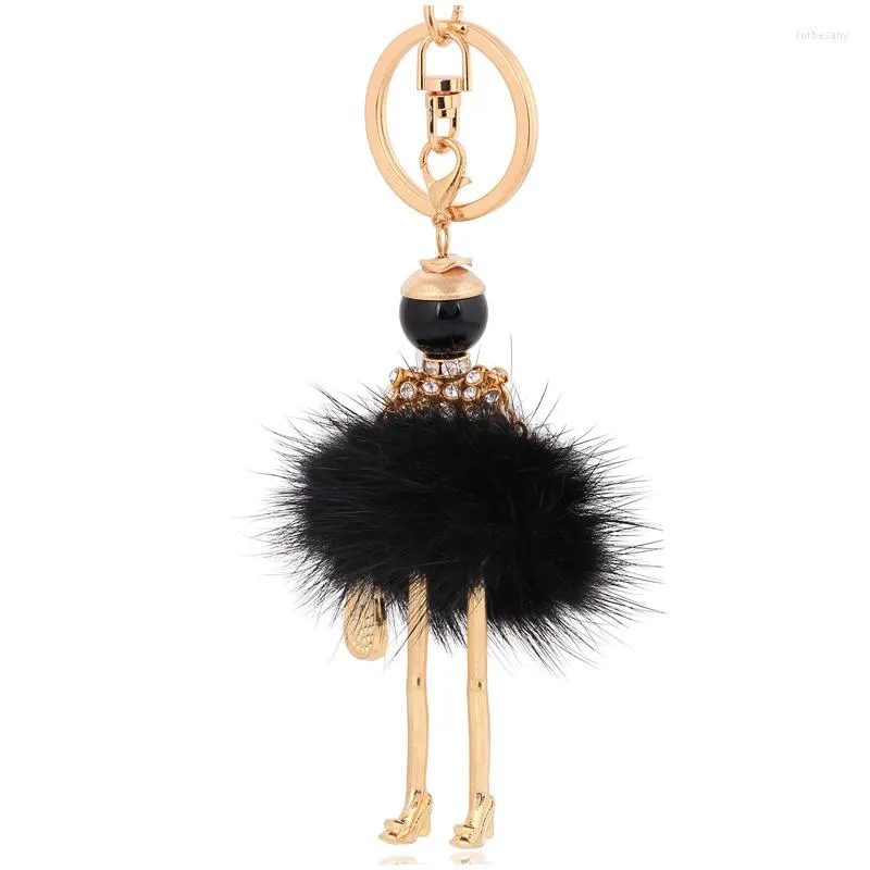 Keychains Modes schwarzes flauschiges Fellschl￼sselkettenschl￼sselkettenringhalter Pom Auto Anh￤nger Frau Handtasche Tasche Keyrings Schmuck Schmuck